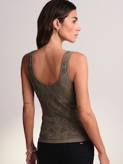 Olive Green Scoop Neck Lace Tank - Image 4 of 6