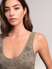 Olive Green Scoop Neck Lace Tank - Image 5 of 6