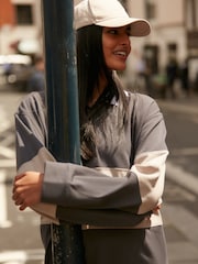 Charcoal Black and Nude Contrast Stripe 100% Cotton Long Sleeve Mini Rugby Shirt Dress - Image 4 of 7