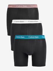 Calvin Klein Black/Blue Band Long Cotton Stretch Boxers 3 Pack - Image 1 of 5