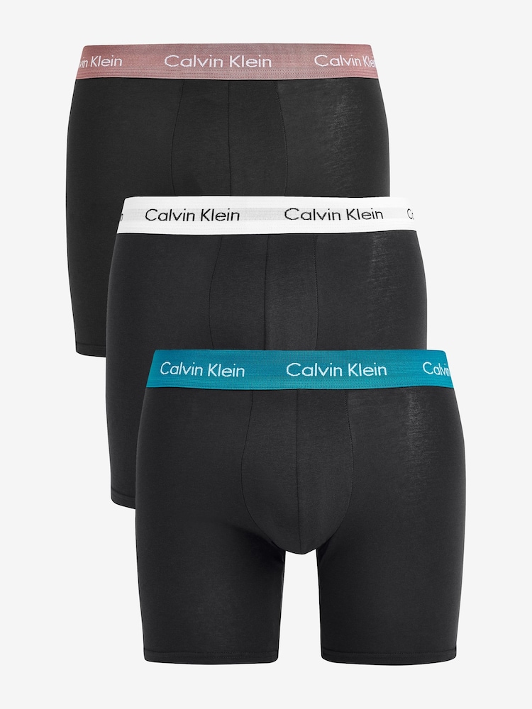 Calvin Klein Black/Blue Band Long Cotton Stretch Boxers 3 Pack - Image 1 of 5
