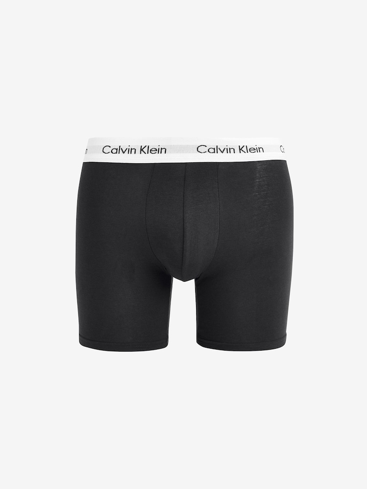 Calvin Klein Black/Blue Band Long Cotton Stretch Boxers 3 Pack - Image 2 of 5