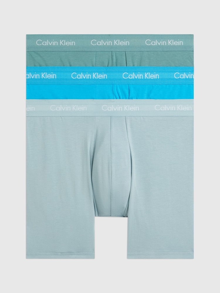 Calvin Klein Blue Long Cotton Stretch Boxers 3 Pack - Image 1 of 4