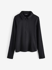 Black Long Sleeve Collared Zip Top - Image 2 of 3