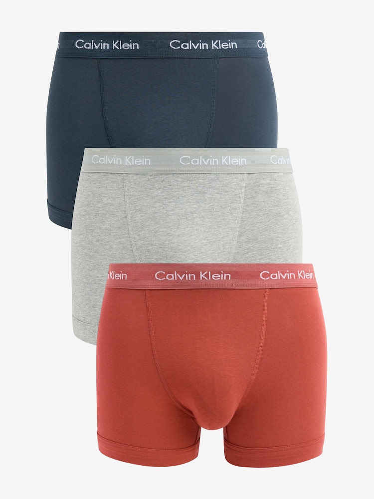 Calvin Klein Navy/Grey/Orange Classic Stretch Trunks 3 Pack Boxers - Image 1 of 4