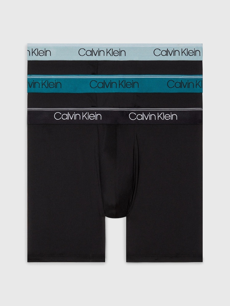 Calvin Klein Black/Blue Band Long Cotton Stretch Trunks 3 Pack Boxers - Image 1 of 4