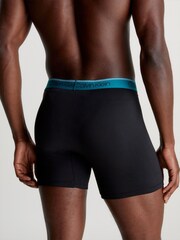 Calvin Klein Black/Blue Band Long Cotton Stretch Trunks 3 Pack Boxers - Image 3 of 4