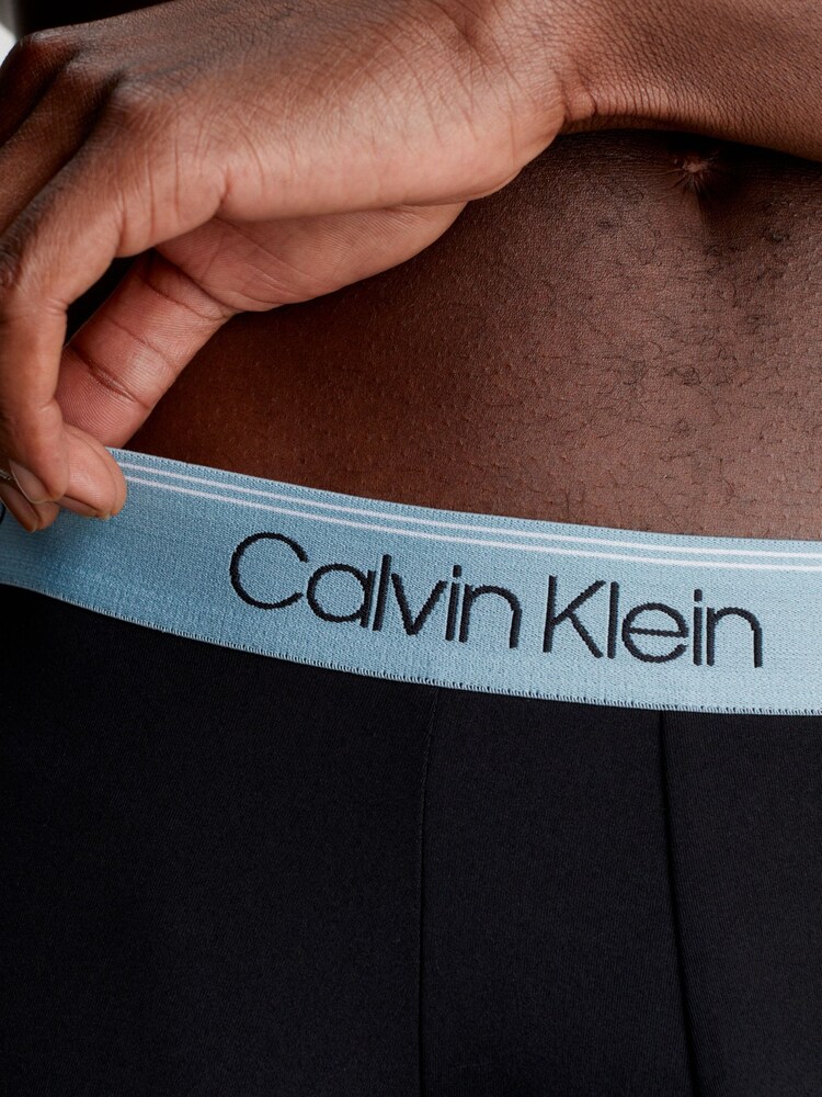 Calvin Klein Black/Blue Band Long Cotton Stretch Trunks 3 Pack Boxers - Image 4 of 4