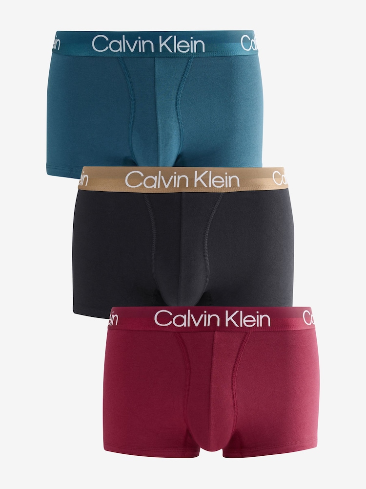 Calvin Klein Blue/Black/Red Structure Cotton Trunks 3 Pack Boxers - Image 1 of 6