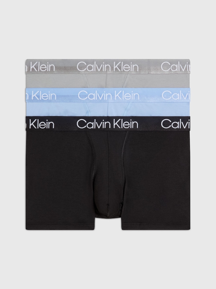 Calvin Klein Grey/Blue/Black Structure Cotton Trunks 3 Pack Boxers - Image 1 of 4