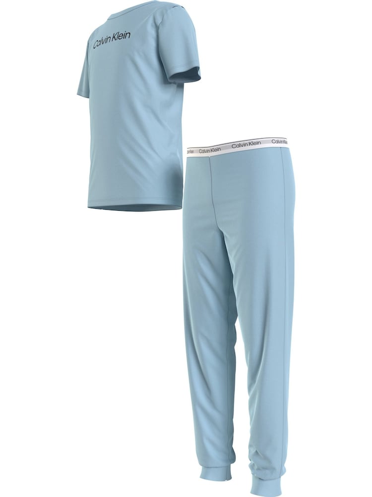 Calvin Klein Blue Slogan Pyjama Set - Image 1 of 5