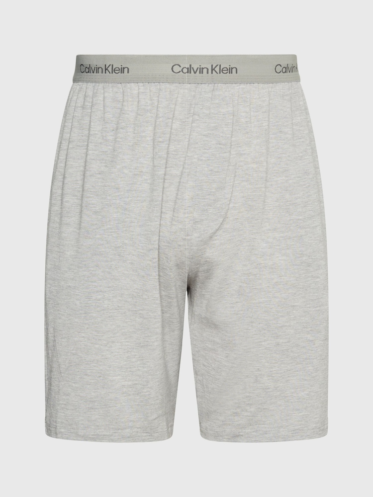 Calvin Klein Grey Slogan Sleep Shorts - Image 1 of 1 Calvin Klein Grey Slogan Sleep Shorts - Image 1 of 1