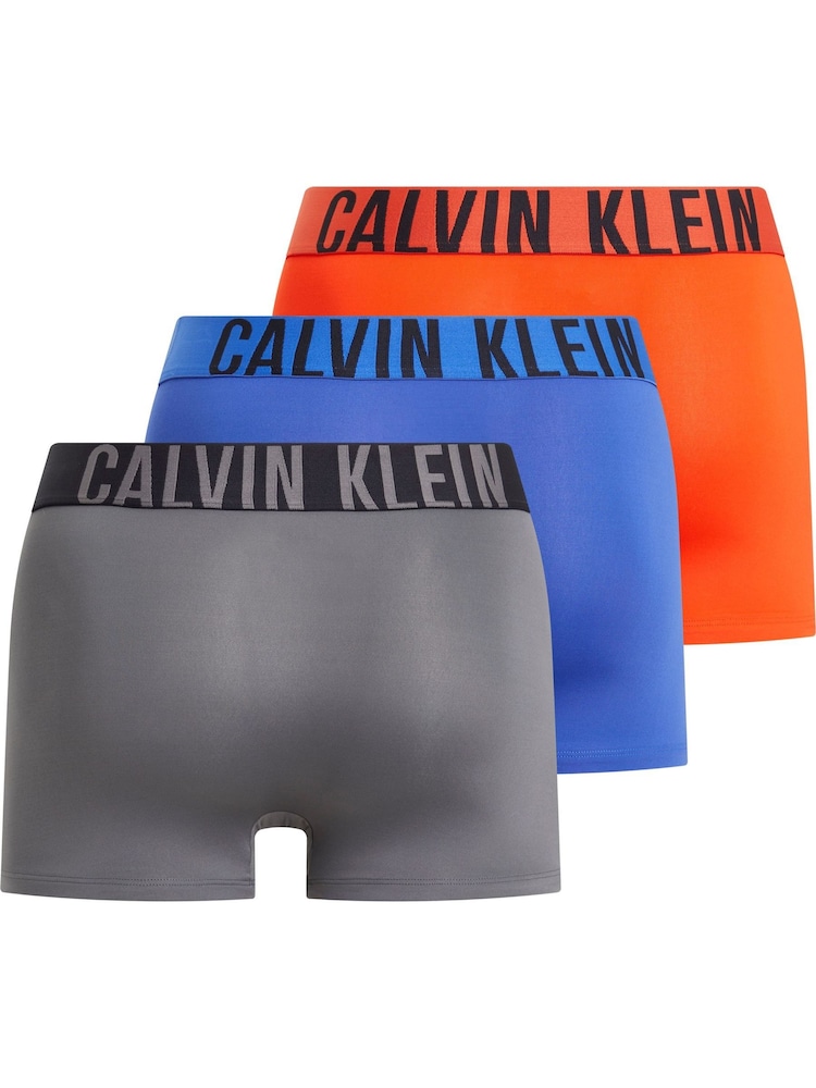 Calvin Klein Orange/Blue/Grey Large Logo Band Trunk Boxers 3 Pack - Image 2 of 3 Calvin Klein Orange/Blue/Grey Large Logo Band Trunk Boxers 3 Pack - Image 2 of 3