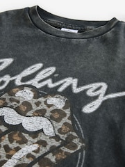 أسود/رمادي - تيشرت مرخص تلبيس واسع مزين بتصميم الفرقة الموسيقية Rolling Stones (3-16 سنة) - صورة 10 من 11
