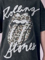 أسود/رمادي - تيشرت مرخص تلبيس واسع مزين بتصميم الفرقة الموسيقية Rolling Stones (3-16 سنة) - صورة 7 من 11