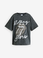 أسود/رمادي - تيشرت مرخص تلبيس واسع مزين بتصميم الفرقة الموسيقية Rolling Stones (3-16 سنة) - صورة 8 من 11