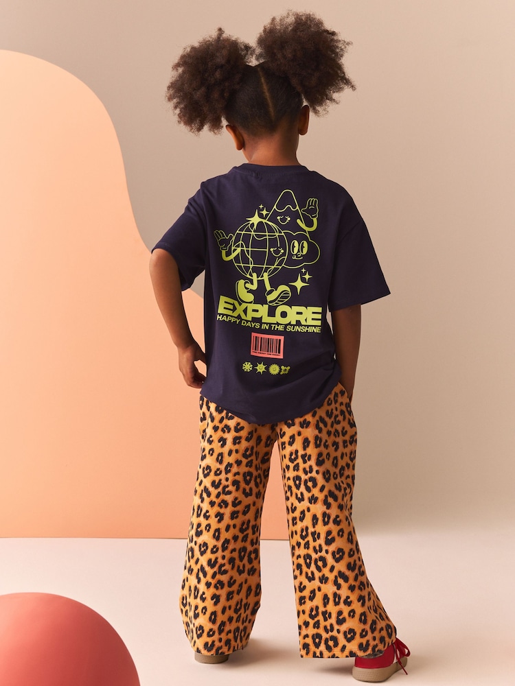 Navy Oversized Graphic T-Shirt and Wide Leg Joggers Set (3-16yrs) - Image 1 of 7
