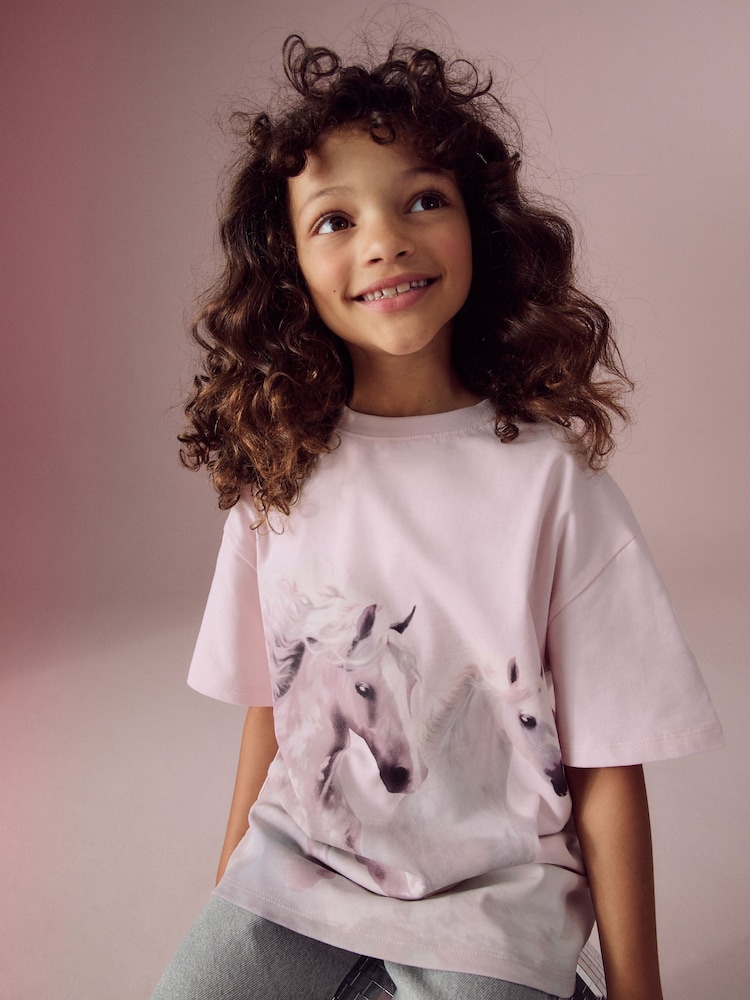 Pink/Lilac Oversized Graphic Print T-Shirt (3-16yrs) - Image 1 of 7