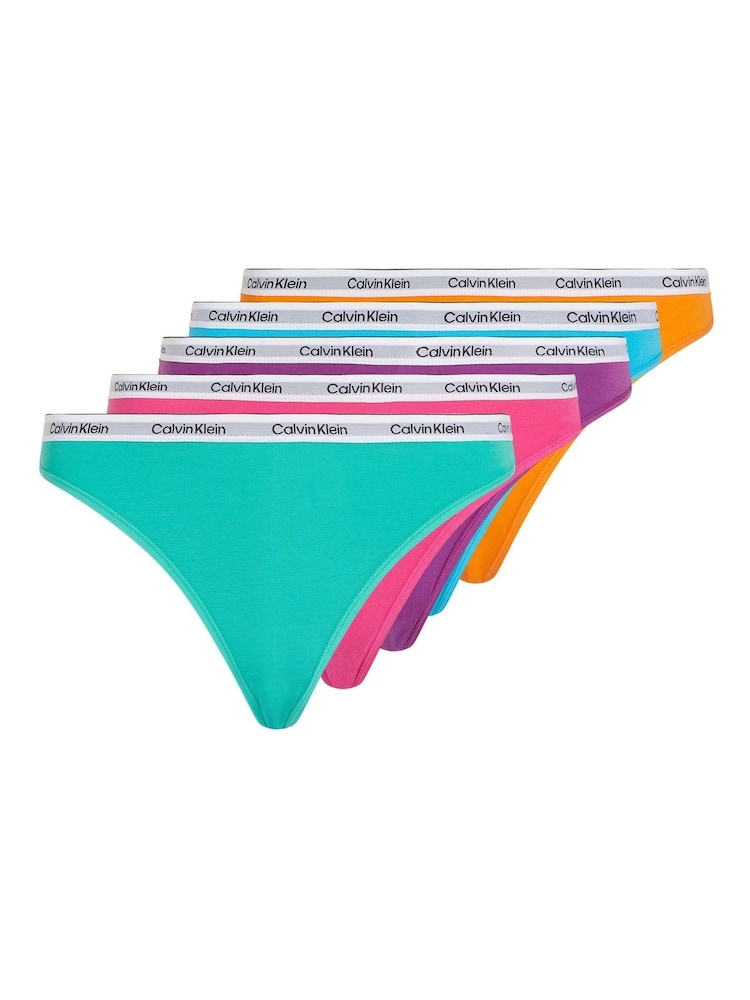 Calvin Klein Green Slogan Bikinis 5 Pack - Image 1 of 3