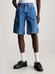 Calvin Klein Blue 90’s Loose Denim Cargo Shorts - Image 1 of 3