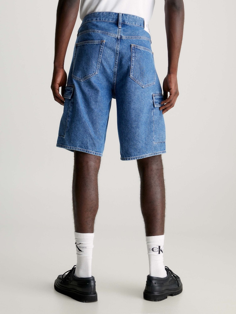 Calvin Klein Blue 90’s Loose Denim Cargo Shorts - Image 2 of 3