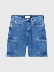 Calvin Klein Blue 90’s Loose Denim Cargo Shorts - Image 3 of 3