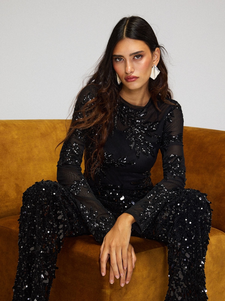 Lipsy Sequin Mesh Long Sleeve Top - Изображение 1 6