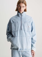 Calvin Klein Blue Denim Quarter Zip Pullover Jacket - Image 1 of 5