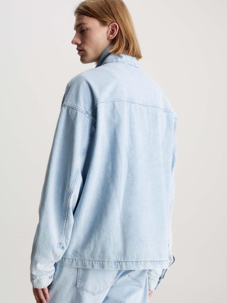 Calvin Klein Blue Denim Quarter Zip Pullover Jacket - Image 2 of 5 Calvin Klein Blue Denim Quarter Zip Pullover Jacket - Image 2 of 5