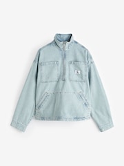 Calvin Klein Blue Denim Quarter Zip Pullover Jacket - Image 3 of 5