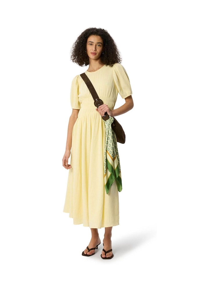 Whistles Yellow Gathered Textured Midi Dress - Image 1 of 5