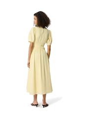Whistles Yellow Gathered Textured Midi Dress - Image 2 of 5