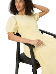 Whistles Yellow Gathered Textured Midi Dress - Image 3 of 5