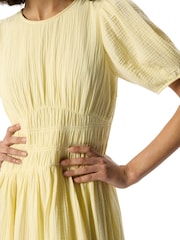 Whistles Yellow Gathered Textured Midi Dress - Image 4 of 5