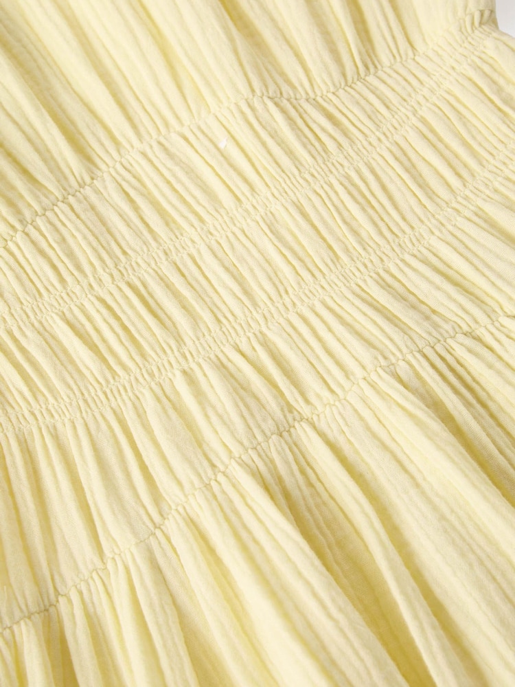 Whistles Yellow Gathered Textured Midi Dress - Image 5 of 5