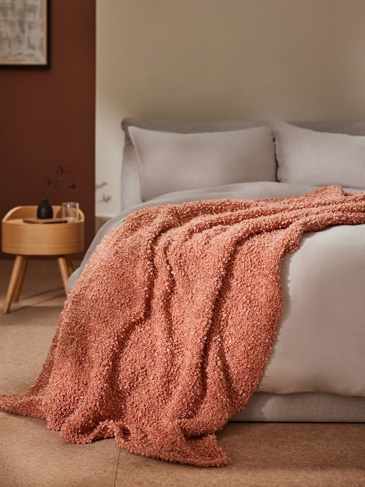MADE.COM Peach Pink Agda Boucle Textured Throw - Image 1 of 5