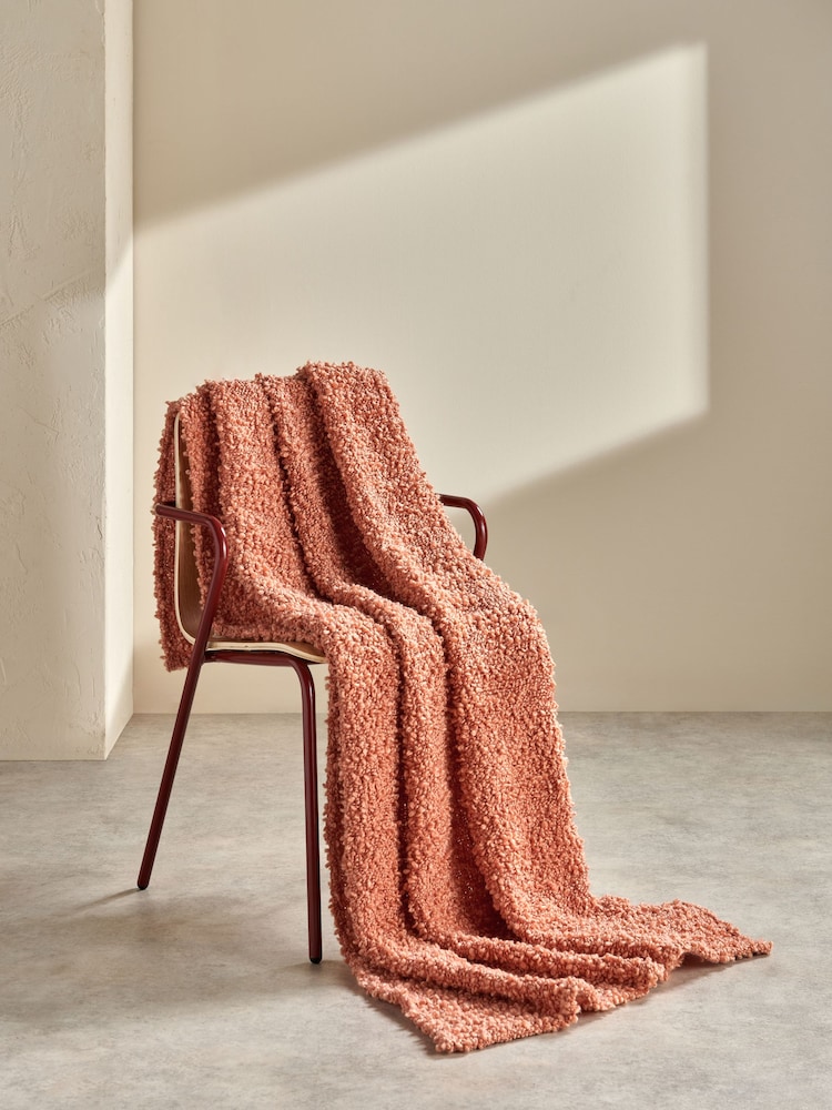 MADE.COM Peach Pink Agda Boucle Textured Throw - Image 2 of 5