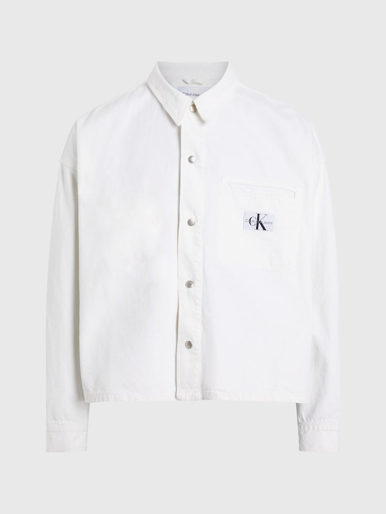 Calvin Klein White Woven Logo Relaxed Shirt - Image 3 of 3 Calvin Klein White Woven Logo Relaxed Shirt - Image 3 of 3