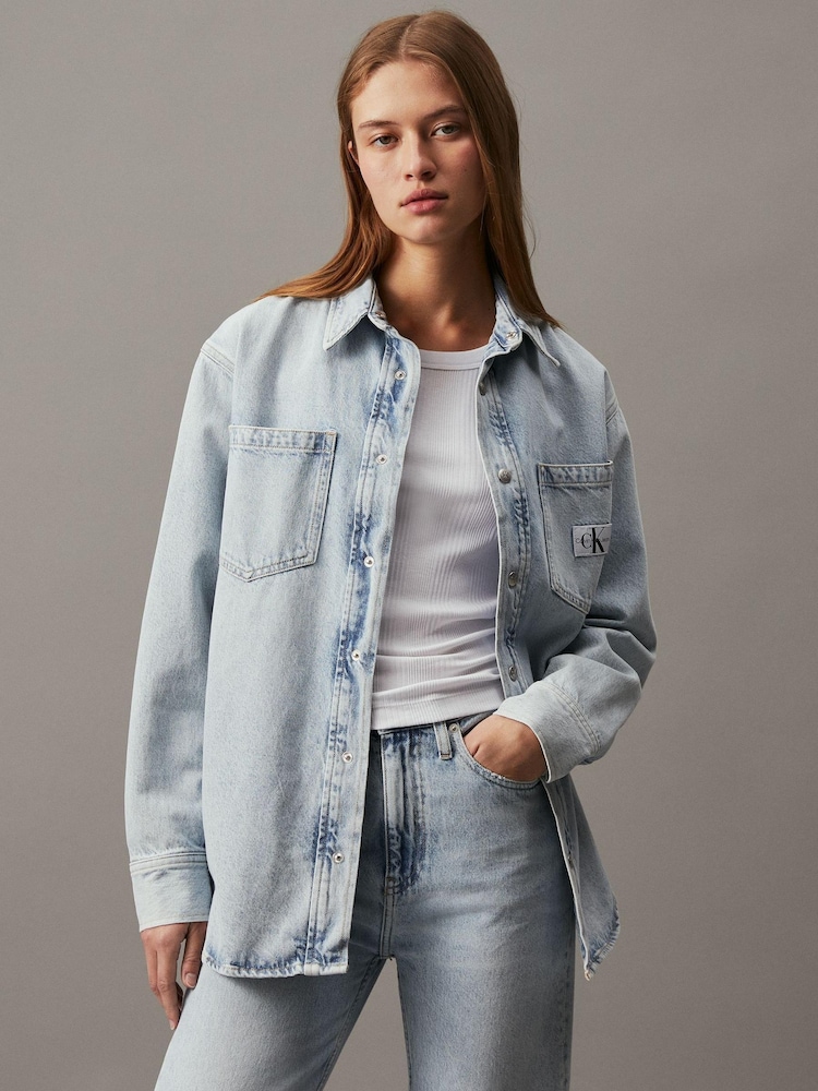 Белая футболка в рубчик бойфренда Calvin Klein Jeans - Изображение 1 из 5