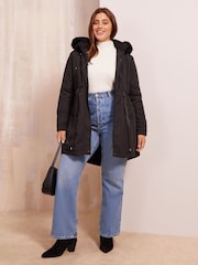 Friends Like These Black Curve Faux Fur Hood Parka Coat - Image 1 of 4