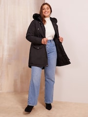 Friends Like These Black Curve Faux Fur Hood Parka Coat - Image 2 of 4