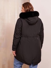 Friends Like These Black Curve Faux Fur Hood Parka Coat - Image 4 of 4