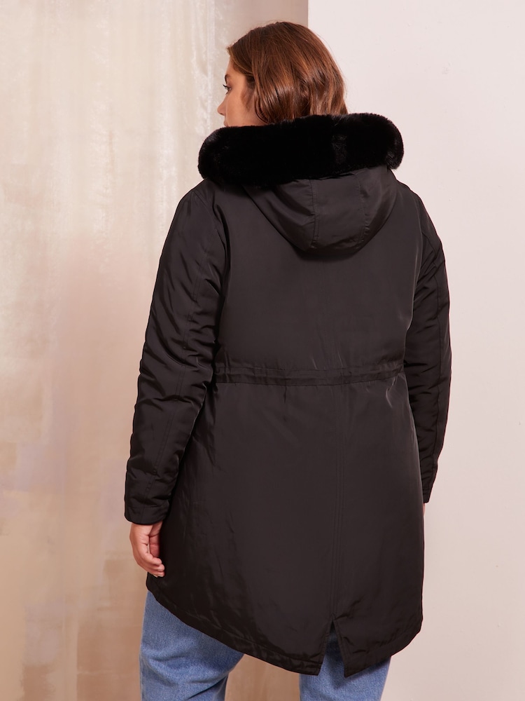 Friends Like These Black Curve Faux Fur Hood Parka Coat - Image 4 of 4