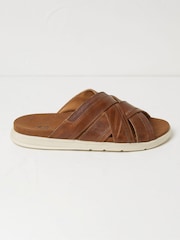 FatFace Hinton Brown Leather Sliders - Image 1 of 3