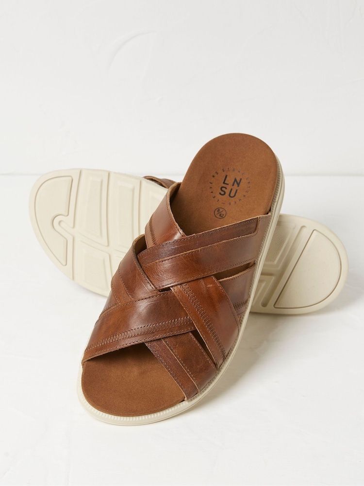 FatFace Hinton Brown Leather Sliders - Image 2 of 3
