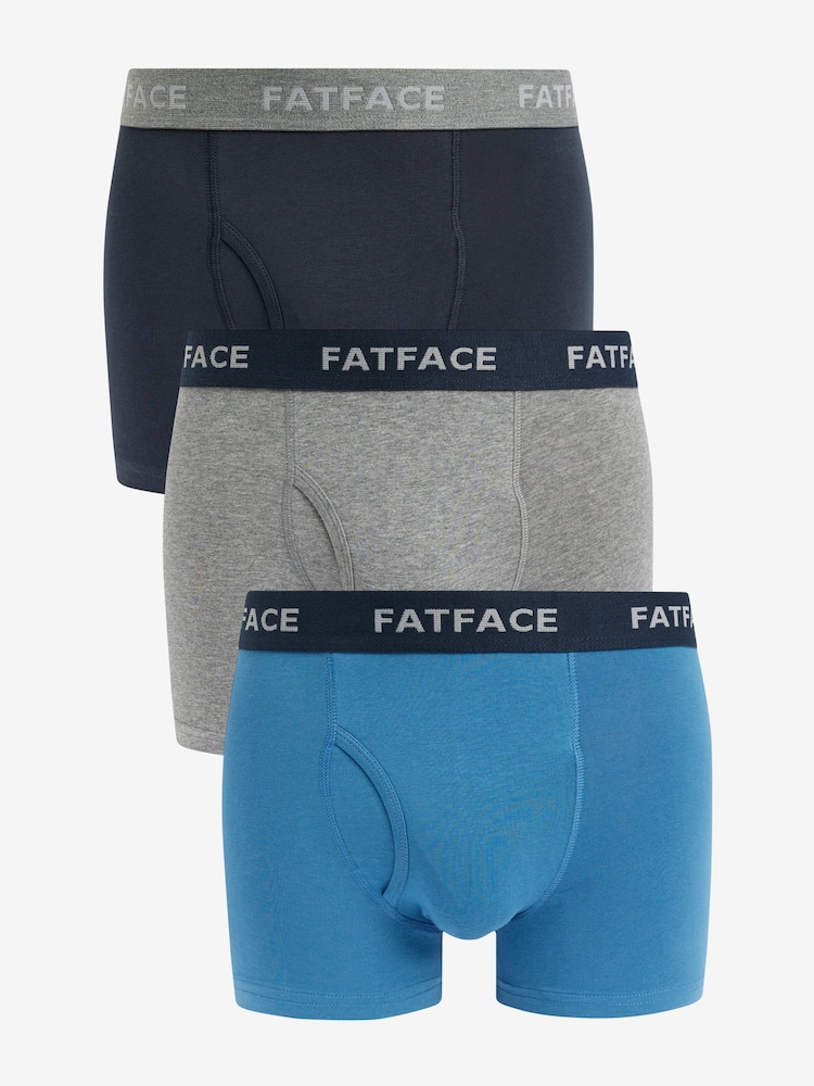 FatFace Blue/Grey Classic Cotton Boxer 3 Pack - Image 1 of 6