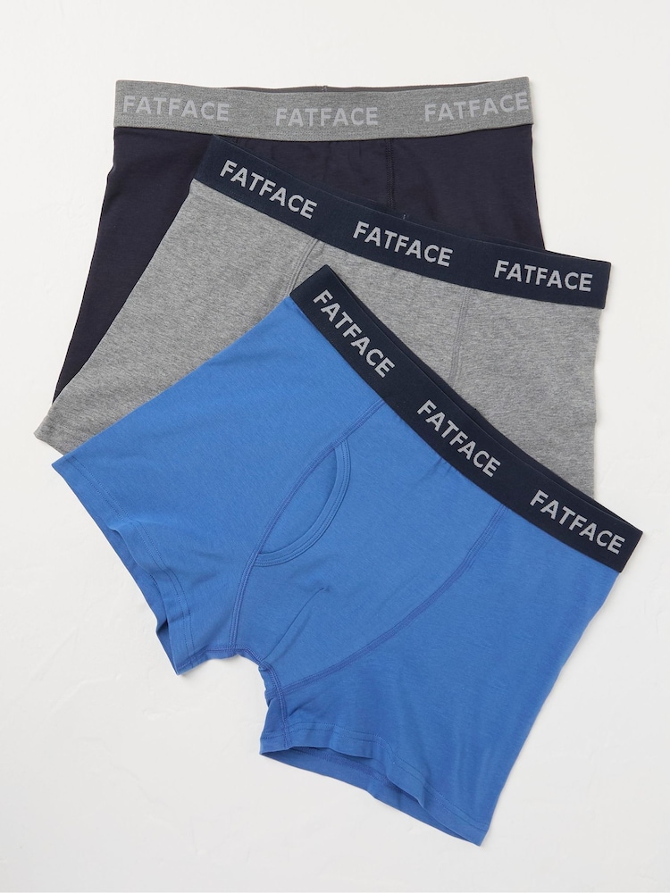 FatFace Blue/Grey Classic Cotton Boxer 3 Pack - Image 2 of 6
