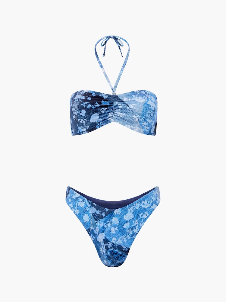 French Connection Blue Denim Print Bikini Bottoms - Image 4 of 4