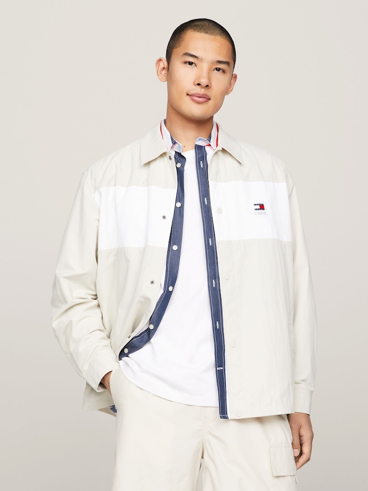 Tommy Jeans Cream/White Colourblock Shirt - Image 1 of 1