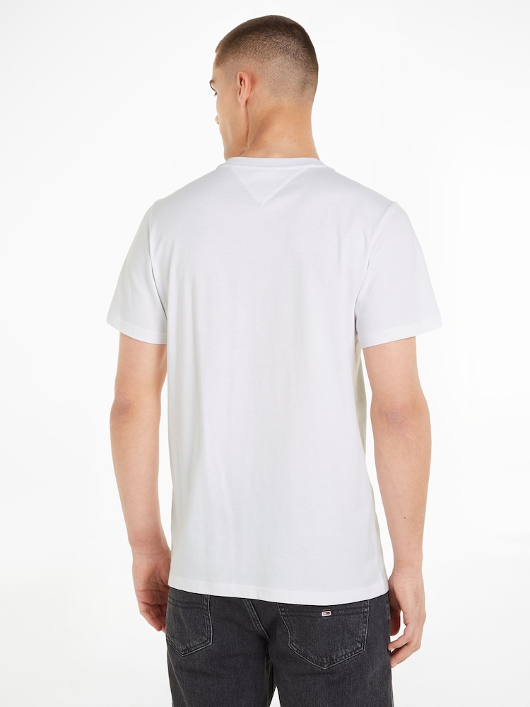 Tommy Jeans White Slim Essential Flag 100% Cotton T-Shirt - Image 2 of 6